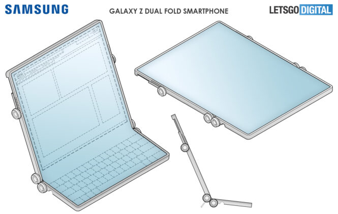 Samsung Display Smartphone plegable hacia afuera Diseño de doble pliegue Patente 01 