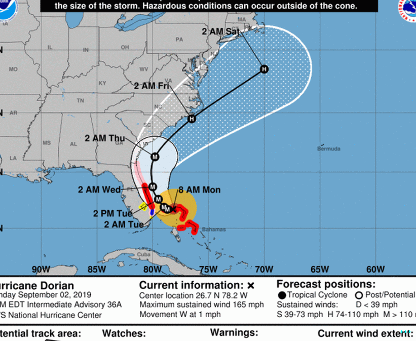 Seguimiento oficial del pronóstico para el huracán Dorian a partir de las 8 a.m. ET