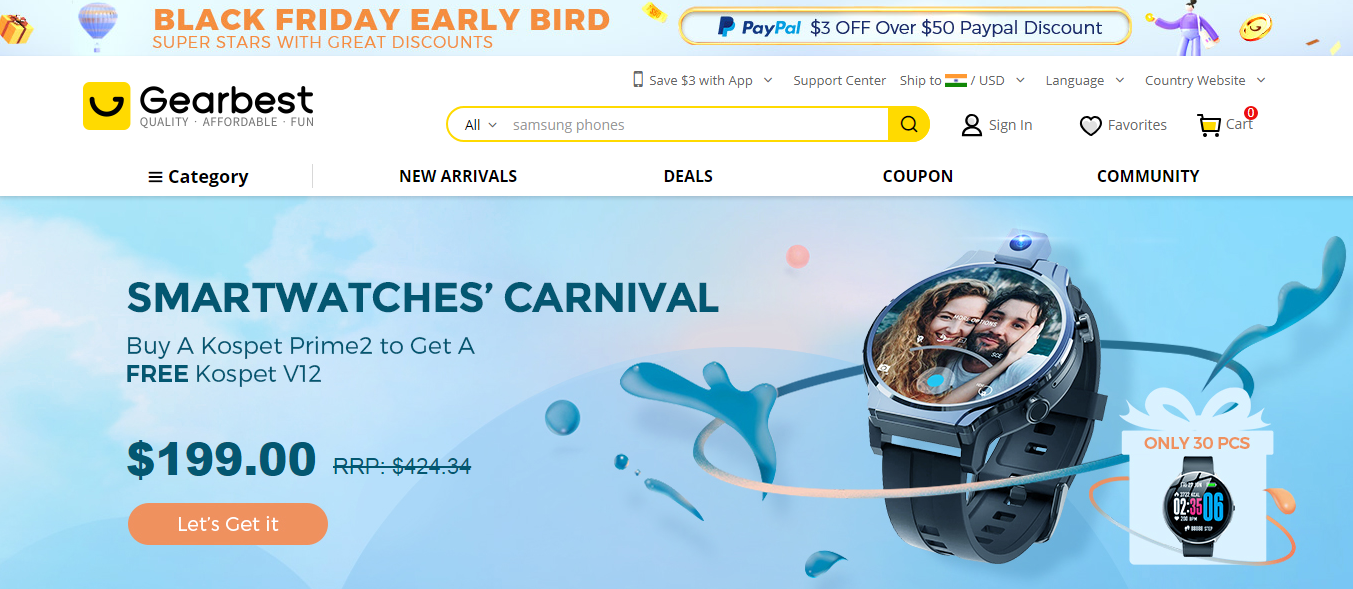 Reloj inteligente Kospet con oferta Compre 1 y obtenga 1 gratis en el Smartwatch Carnival de Gearbest