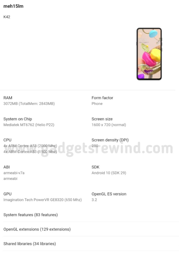 LG K42 con un chipset Helio P22 hits Google Play Console