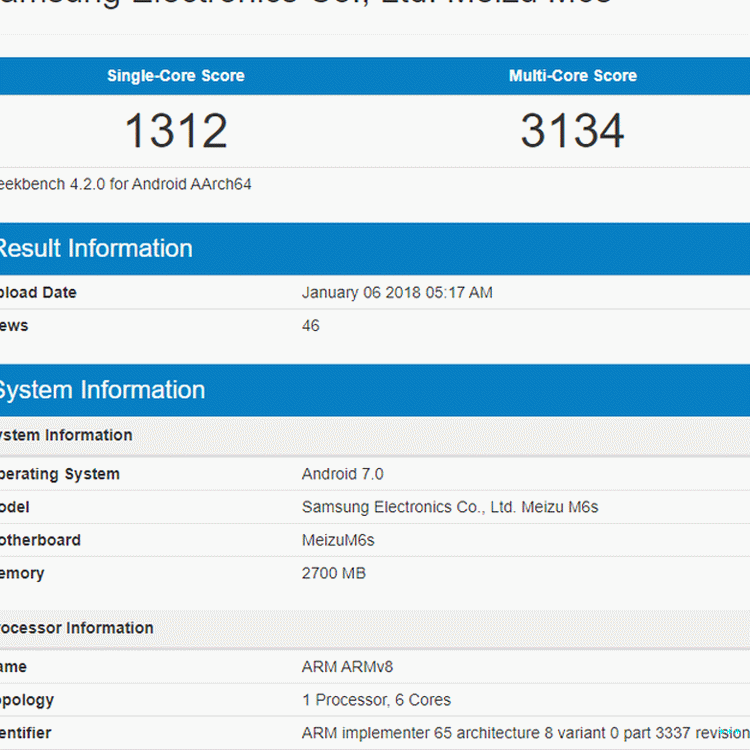 Meizu M6s geekbench